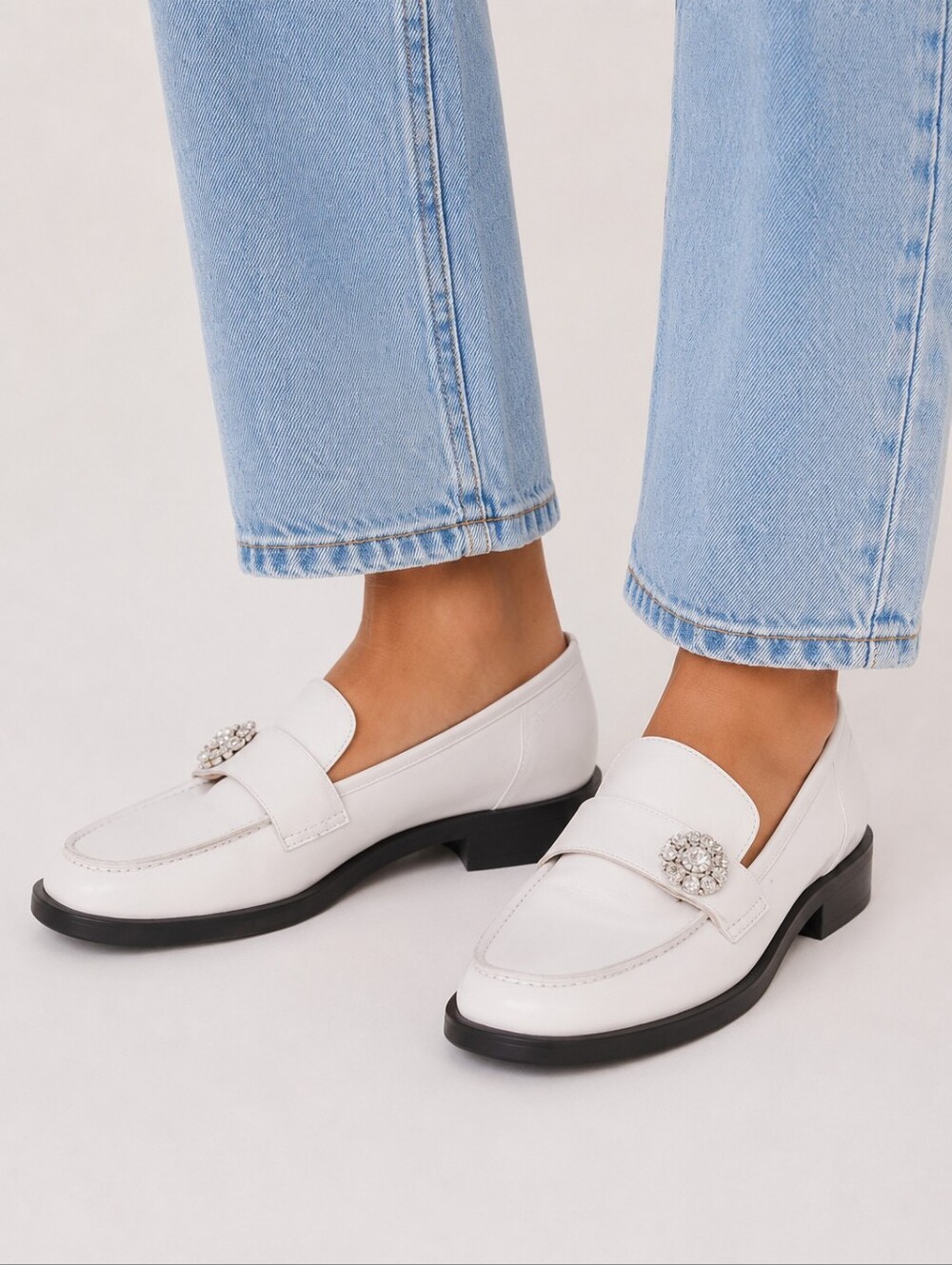 Ganni White Jewel Crystal Embelished Loafer  Size 7.5